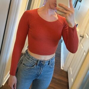 Autumn cropped long sleeve sweater top with tie back